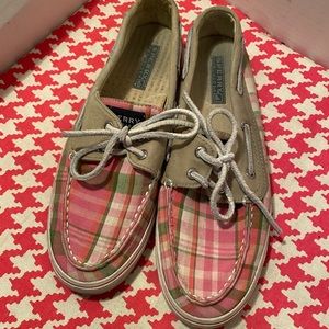 Sperry Pink Plaid Canvas Loafers